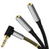 Nylon Braided LShape 3.5mm Audio Jack Dual Splitter Cable Black Silver - TradeNRG UK